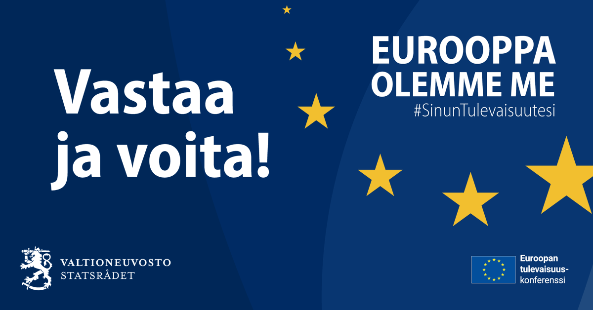UM_ET's tweet photo. 📢Vastaa kyselyyn ja vaikuta! 

Mistä #EU-aiheista haluaisit lisää keskustelua? 

Vastauksia käytetään keskustelun pohjana syksyn Eurooppa olemme me -kiertueella ympäri Suomea.
🏆Vastanneiden kesken arvomme Polar Ignite -urheilukellon.
#SinunTulevaisuutesi
https://t.co/cE6fJGpxNH https://t.co/e2jJigZks7