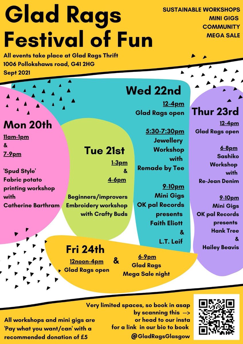 We’re organising our first ever festival! Workshops, music community and FUN! 
Workshops and gigs are ‘pay what you can/want’ and spaces are VERY limited.  Book asap not miss out! Link in bio. 
.
.
#SecondHandSeptember #southtember <a href="/southsidehap/">Southside Happenings</a> <a href="/MyShawlands/">My Shawlands</a> <a href="/KeepItSouth/">Southside Fringe</a>
