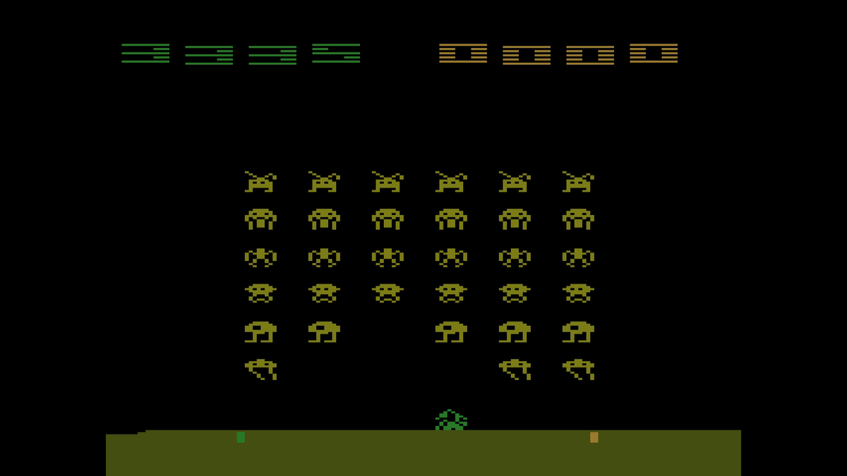 KushikatsuKushi's tweet photo. Today's best score: 13,335
Since there is no effective way to avoid the missiles from the aliens on the bottom row, I would need a lot of luck to increase my score any further🤔
Space Invaders. #Retron77 #Atari2600 #RetroGaming https://t.co/D4bMnDnWps