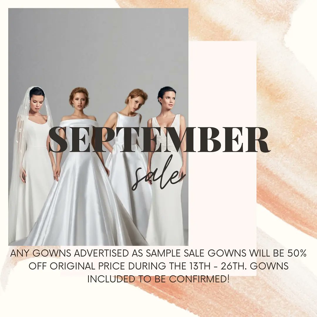 We have a September full of sales ahead of us! 10% goes a long way in the wedding world, and 50% on samples even further!