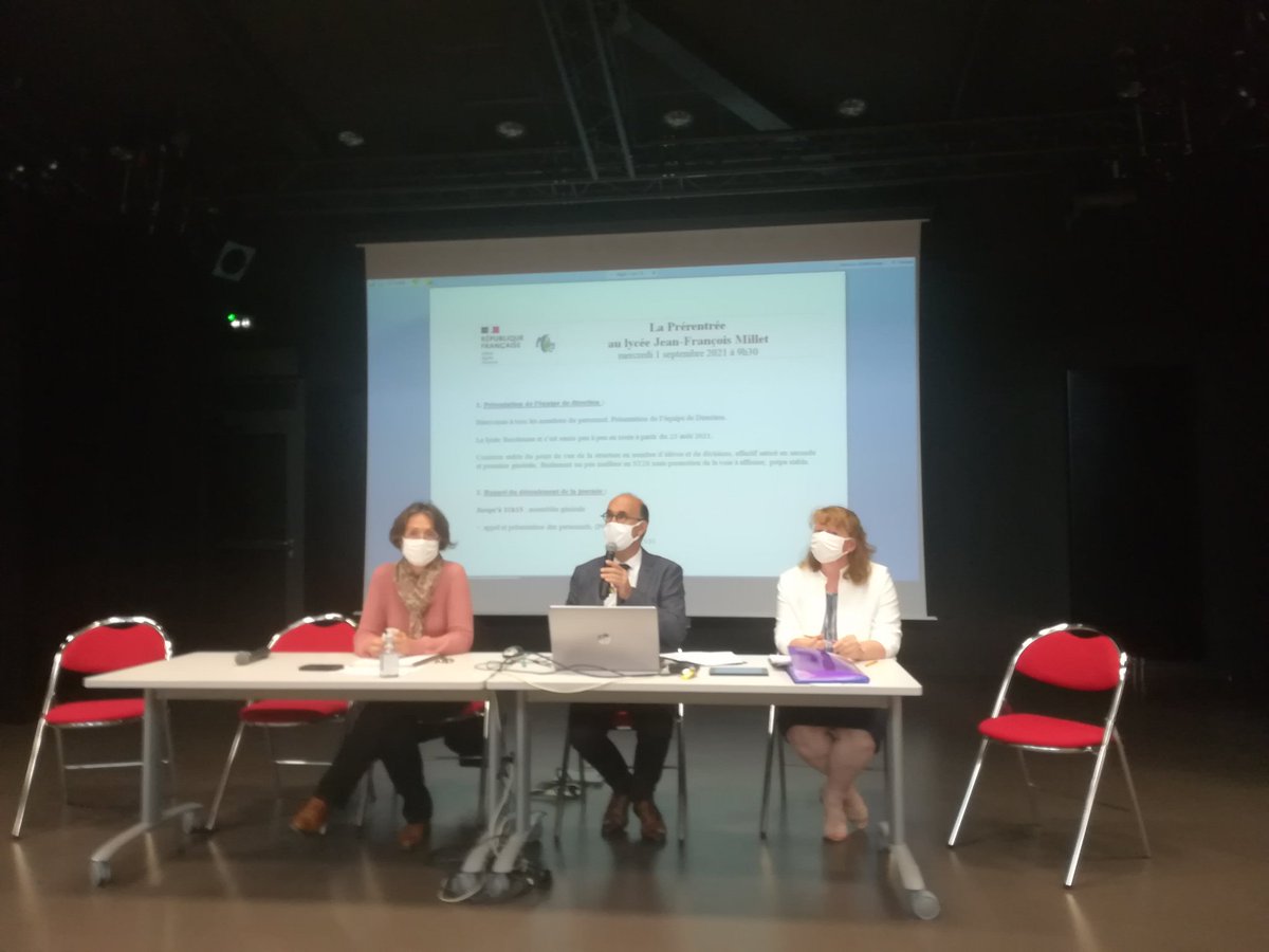 Réunion de pre-rentree. Equipe de direction du <a href="/LyceeMillet/">Lycée Jean-François Millet</a>  aux commandes pour cette nouvelle année scolaire. Bonne rentrée à tous les personnels du <a href="/LyceeMillet/">Lycée Jean-François Millet</a>