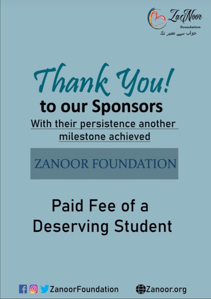 ZanorFoundation's tweet photo. We would like to thank your kind support for putting in so much effort for the poor students during the hard times. We are extremely grateful to you and thank you so much for being thoughtful 

God Bless You all

#Zanoor Foundation
#Sponsor
#Humanity
#Donations https://t.co/QHSJyp23Zv