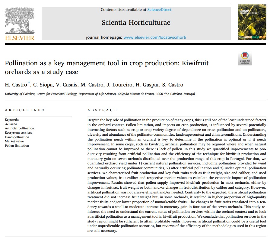 Check out our latest paper! In this work, we quantified improvements to productivity resulting from artificial pollination and the efficiency of the technique for kiwifruit production and monetary gain! Funded by #i9Kiwi project! Read it here: authors.elsevier.com/c/1dgED15Dynjb…