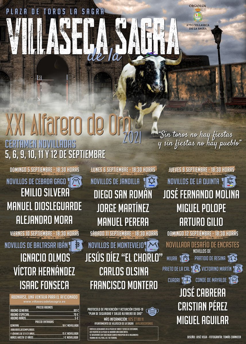 NOTA INFORMATIVA AYUNTAMIENTO DE VILLASECA DE LA SAGRA sobre el XXI CERTAMEN DE NOVILLADAS CON CABALLOS ALFARERO DE ORO 2021

✔️POR LA AFICIÓN
✔️POR LOS GANADEROS
✔️POR LA INTEGRIDAD 

Nos vemos en Villaseca!!

#Villaseca #Novilladas #Tauromaquia