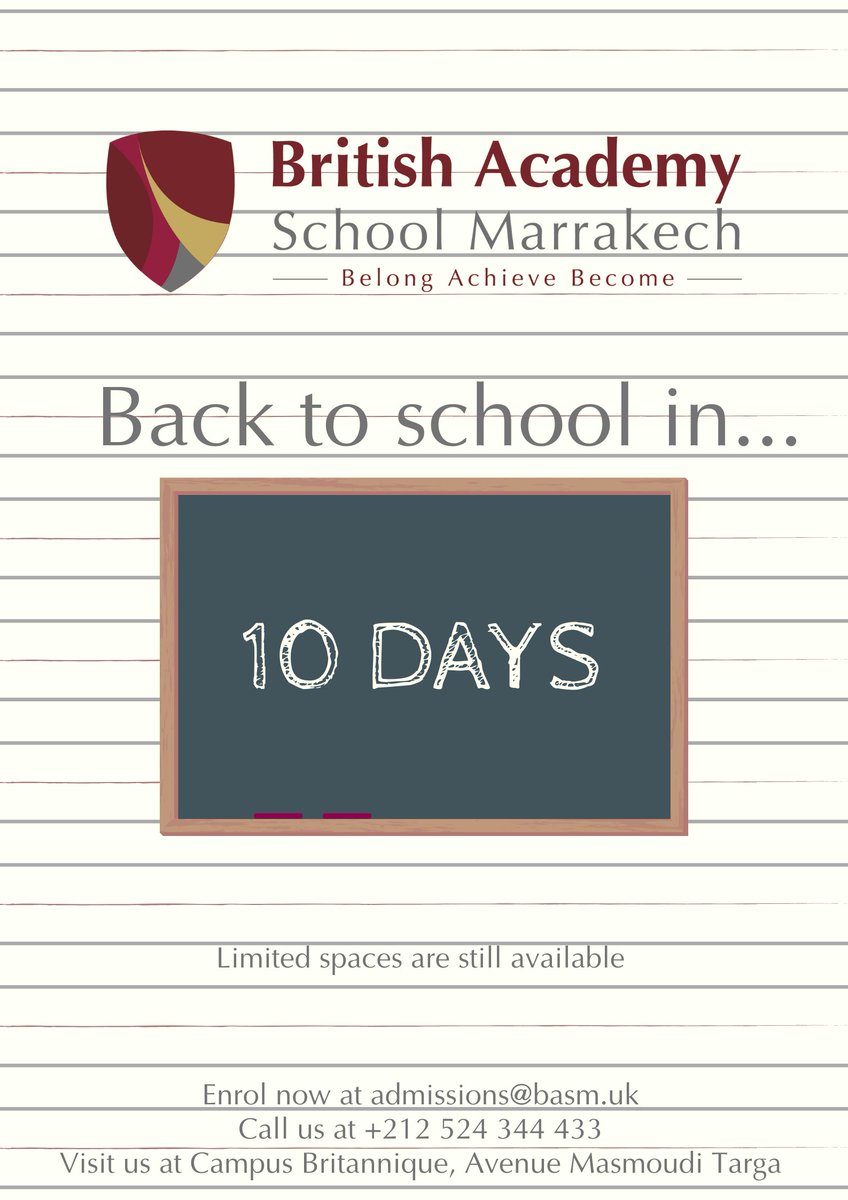 BASM42106732's tweet image. 10 days left! 
#backtoschool #British #BASM #Marrakech #education #10days #teaching #kids #Morocco #goback #school #summer #ready #back2school