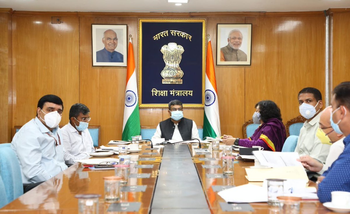 ndtv's tweet image. Education Minister Dharmendra Pradhan reviews the status of #schoolsreopening across the country with senior officials of the Dept. of School Education and Literacy. He also took stock of the roadmap for vaccinating all teaching, non-teaching staff in schools by September. (ANI)