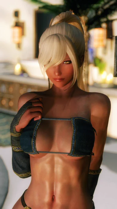 褐色のお姉さんキャラメイク中。やっと好みに近づいて来た... #Skyrim 