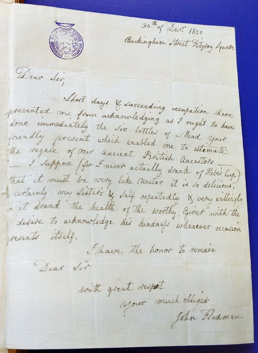 LaytonTrust's tweet photo. Inside "A Prospect of the Most Famous Parts of the World", by John Speed (1631), is a letter written by the book's former owner, sculptor and illustrator John Flaxman (1755-1826), thanking his friend for six bottles of mead. https://t.co/STgBP9R3He #WorldLetterWritingDay https://t.co/Bg2W9B39UE