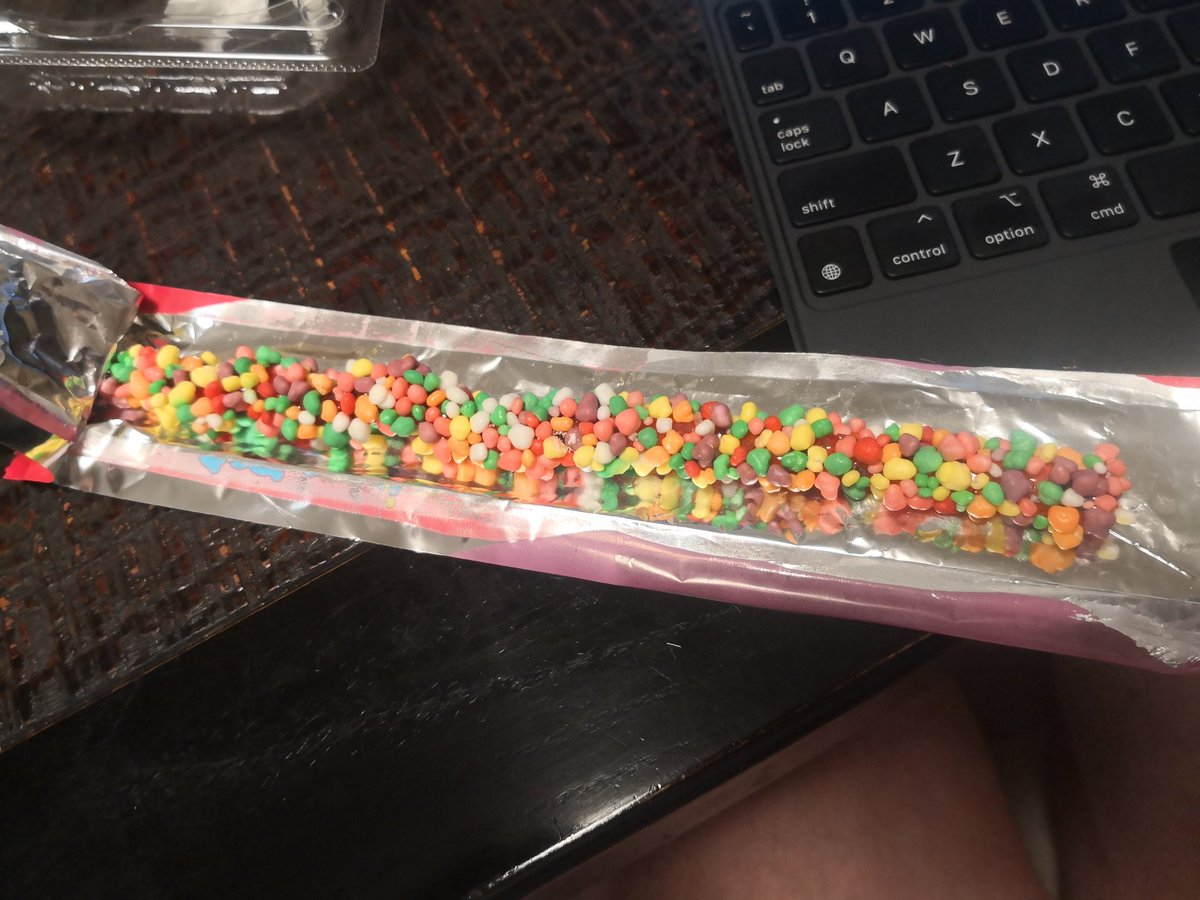 hizaga's tweet photo. This is a gummy rope with nerds candy stuck all over it. Isa a little freaked out but said they taste alright but "is it made from chemicals plastic and petrol!!?"🤣
#thekidinme https://t.co/urlUNrVtFq