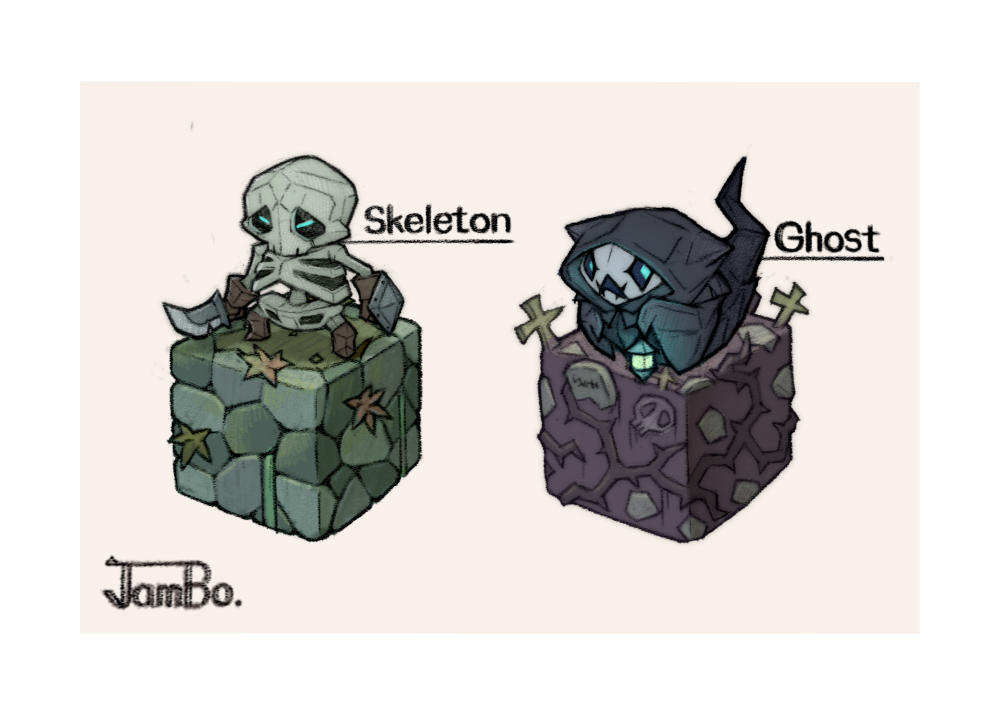 「Cube_Ghost and Skeleton. 」|JamBoのイラスト