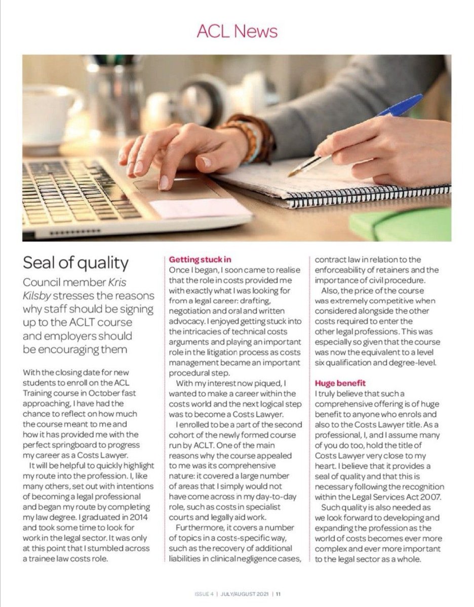 Are you a #LawGraduate struggling to find a training contract? Read the attached to find out about @KrisKilsby’s journey to qualification as a #CostsLawyer and click this link to find out how to qualify associationofcostslawyers.co.uk/Careers-Traini… #LegalCareers #LawCareers