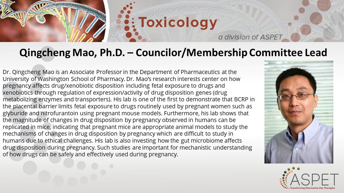 ASPET's tweet photo. Hi again, and happy Wednesday! Hope you are enjoying #TOXTakeover!! Meet our #ASPETTOX executive committee member Dr. Qingcheng Mao: https://t.co/Uy9WmQrie9