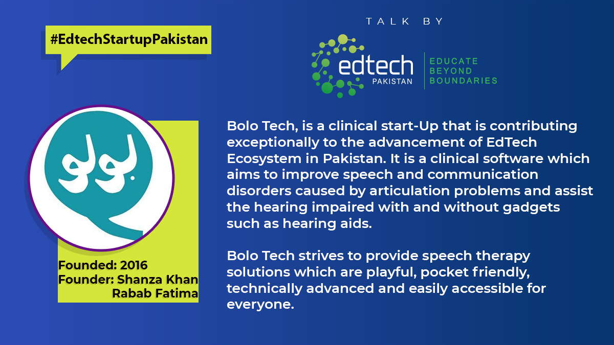 @Bolotechh is a clinical startup, helping to resolve speech and communication difficulty, primarily focused on Pakistan's native language Urdu.
#EdtechPakistan #DigitalPakistan #EducationStartup #BoloTech #augmentedreality #virtualreality #technology #education #PakistaniSchools