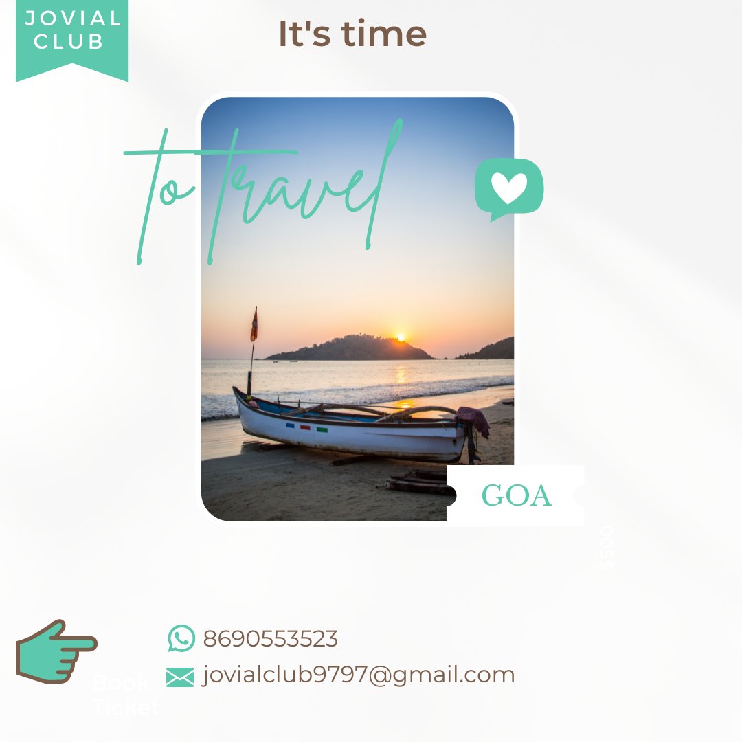 JOVIAL CLUB PRIVATE LIMITED (@jovialclub) on Twitter photo Go GOA Gone
Book Now :-
WhatsApp :- 8690553523
Email :- jovialclub9797@gmail.com
#GoAnywhere #in #goa #travel #travelindia #travelphotography #traveling #Tourism #Tourist #TourismMonth #couple #family #tranding #Friends Go GOA Gone
Book Now :-
WhatsApp :- 8690553523
Email :- jovialclub9797@gmail.com
#GoAnywhere #in #goa #travel #travelindia #travelphotography #traveling #Tourism #Tourist #TourismMonth #couple #family #tranding #Friends