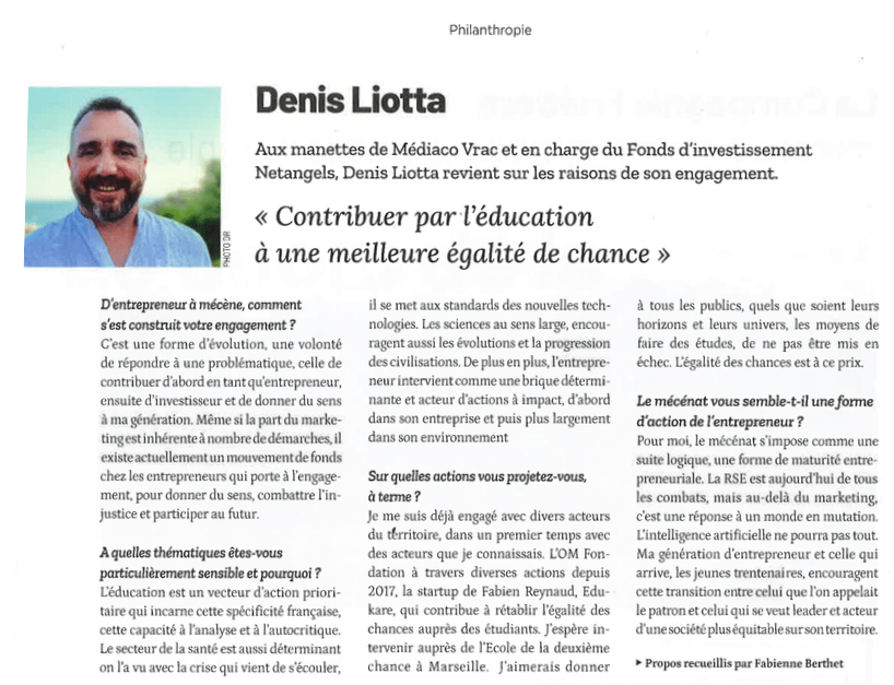 📰👀[#ARTICLE] Président de <a href="/marseilleinnov/">Marseille Innovation</a>,  <a href="/DenisLiotta/">Denis Liotta ⭐️</a>  s'exprime : "Le #mécénat s'impose comme une suite logique, une forme de maturité #entrepreneuriale"- Article by <a href="/businewspush/">BUSINEWS</a>  🗨️

On fonce lire l'article ici 👇