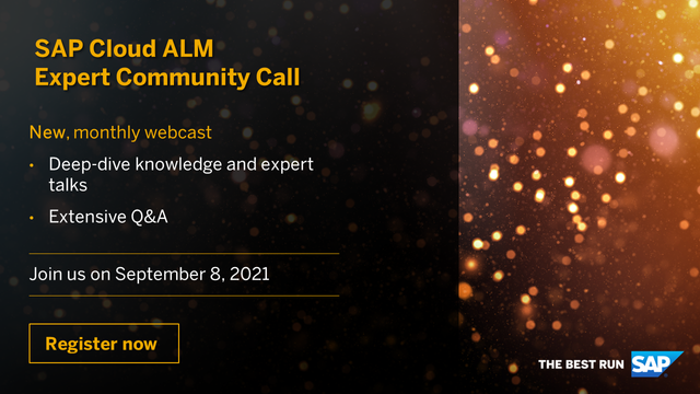 T-1 week! Looking for expert knowledge about SAP #CloudALM? Want to share your experiences or ask questions? Register now for the first SAP Cloud ALM Expert Community Call on September 8. bit.ly/2WNz5Pg
