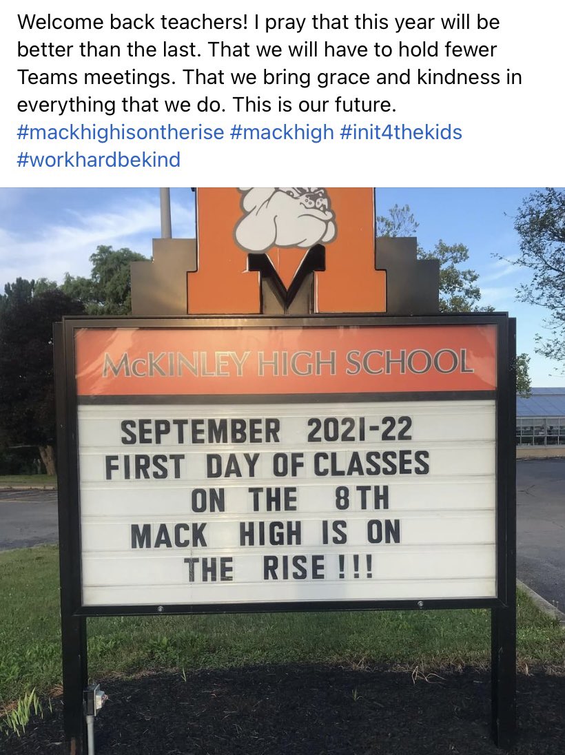 MackHighSchool's tweet photo. Welcome back Teachers!!! Glad to have you back!! #mackhigh #mackhighontherise @Buffalo_Schools https://t.co/8zxGPQhT81