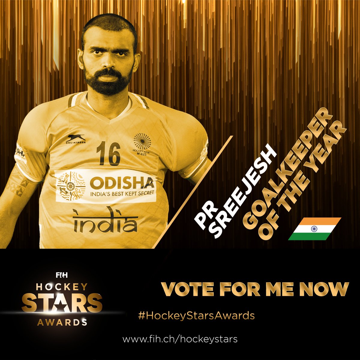 The Great Wall of India. 🧤

Send in your votes for the Indian Men's Hockey Team Goalkeeper, PR Sreejesh who has been nominated for the 'Goalkeeper of the Year - Men' award. 👏

Vote here: bit.ly/FIHHockeyStars…

#IndiaKaGame