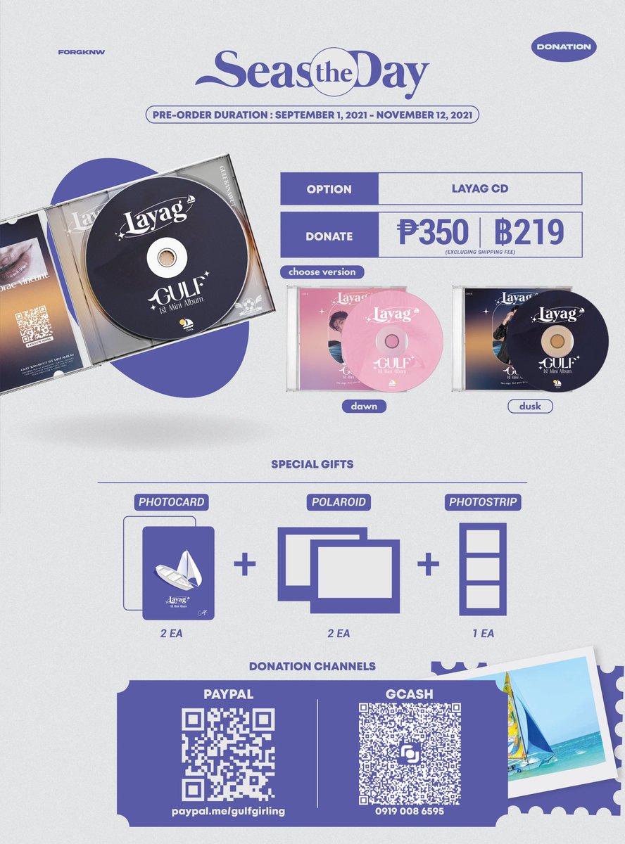 ⛵️ SEAS (CEASE) THE DAY!

All funds will be allocated to our Paraw Sailing Project for #GulfKanawut (<a href="/gulfkanawut/">gulfkanawut</a>) in Boracay, Philippines. 🏖

Donation / order form: forms.gle/EZ9YmHYnwoAS1J…
Pre-order starts NOW. 

#SeasTheDay
#ลูกบอลของคุณบิ๊กกลัฟ #PhiBalls 
#FORGKNWBDAY2021