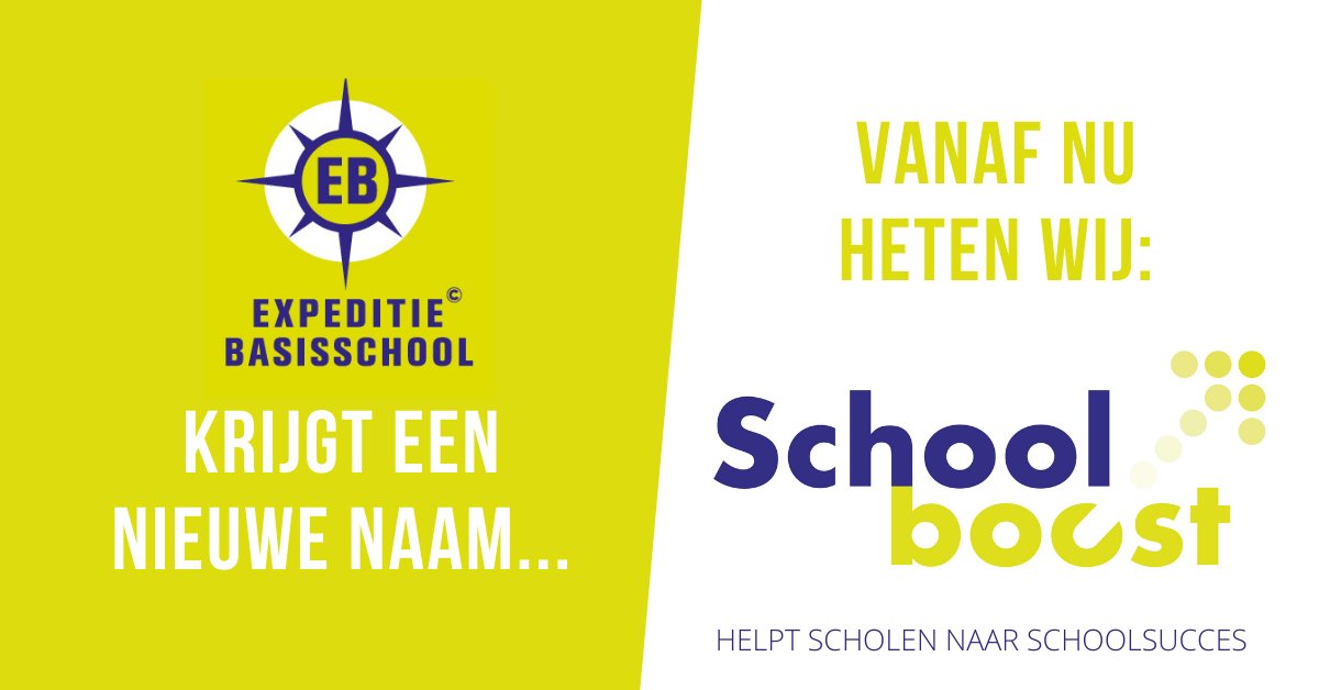 Expeditie Basisschool groeit mee in ontwikkeling en onderwijs van kinderen. Daarom veranderen wij onze naam. Omdat we er graag zijn voor elke school in het primair én voortgezet onderwijs die wil samenwerken aan schoolsucces. Vanaf het nieuwe schooljaar heten we SchoolBoost.