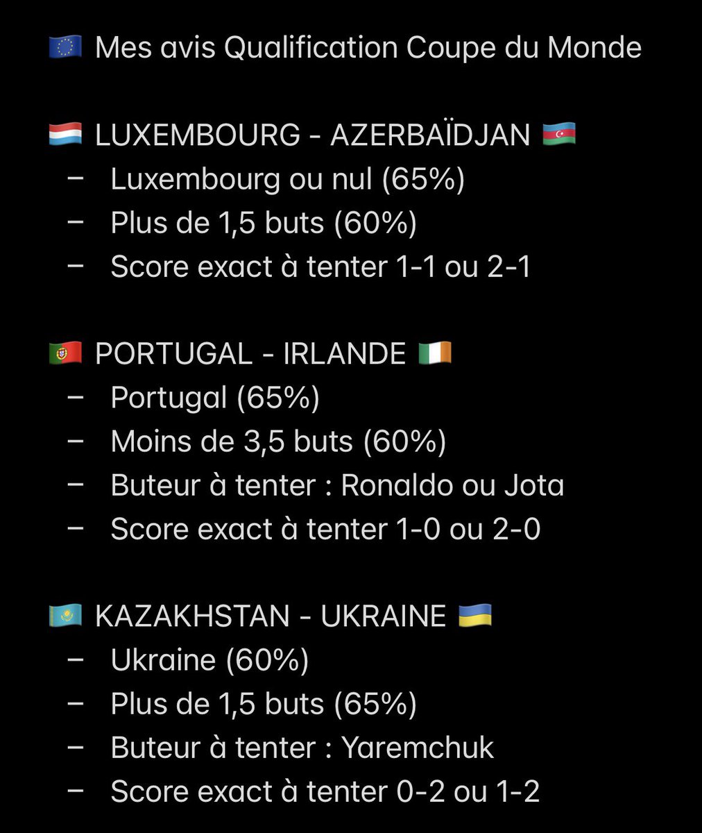 NtkPronos's tweet photo. 🇪🇺 Mes avis Qualification CDM ! 

💭 Il y a des choses intéressantes à prendre ce soir, attention quand même au surprises c’est le premier match. 

❤️ Chaud pour les Confiances ?! LIKE https://t.co/zRaIgHuqbn