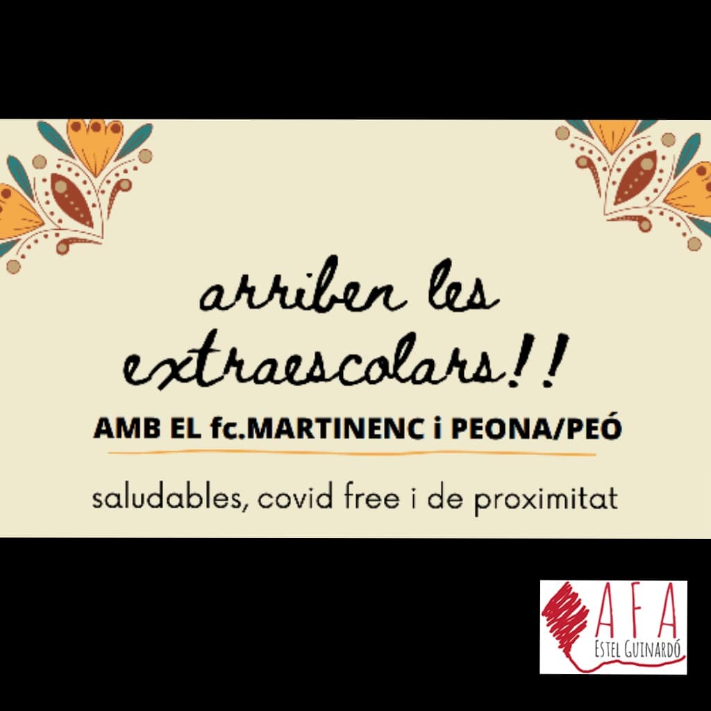 AFAestelG's tweet photo. Es reprenen les #activitatsextraescolars pel curs 2021-22, amb la col·laboració de @martinenc i @peonaipeo

Al lloc web de l'AFA trobareu més informació sobre horaris https://t.co/R3rEd6Ty95 La propera setmana publicarem preus i indicacions per formalitzar la matrícula https://t.co/EKMdP9H6Td