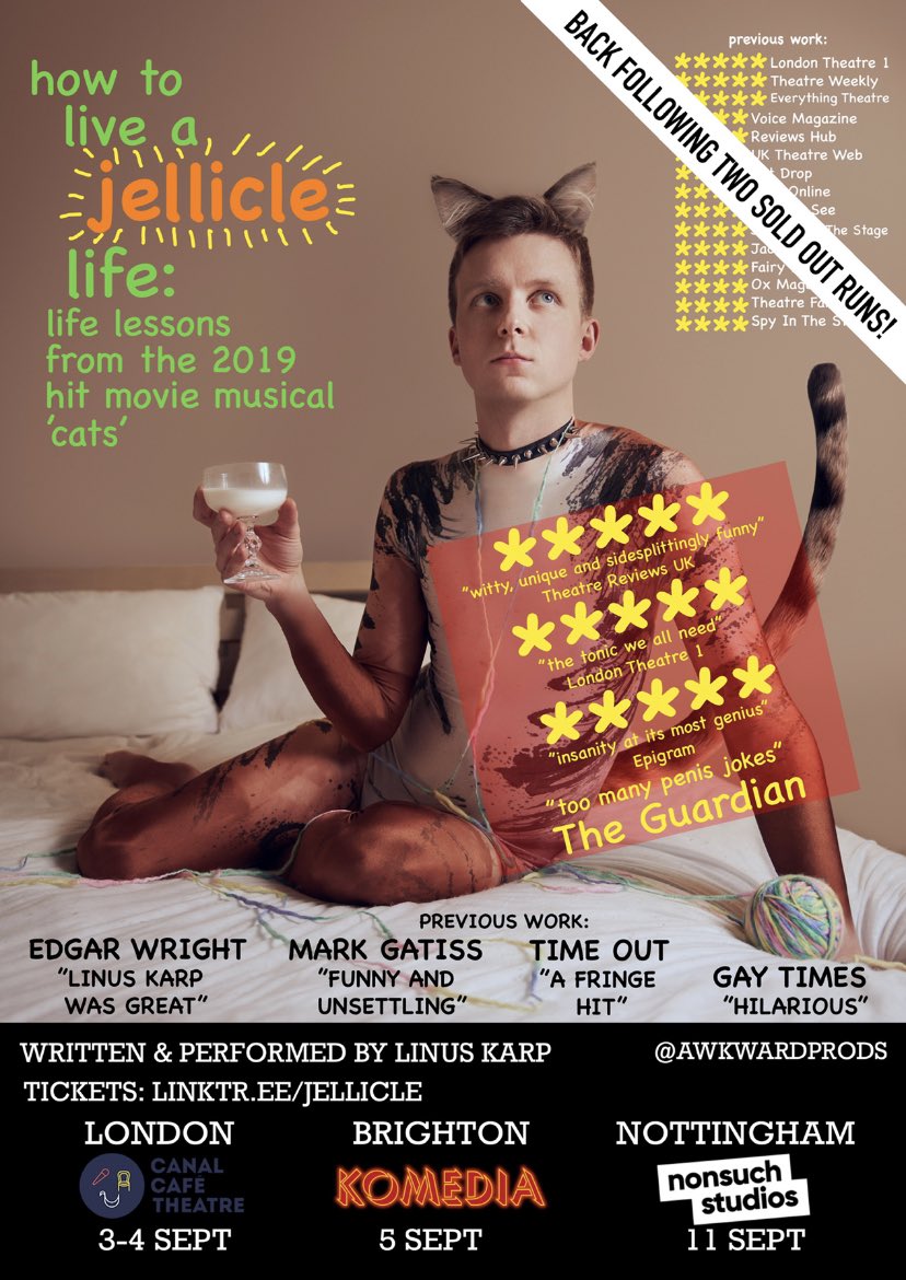 ready 2 get jellicle?
⭐⭐⭐⭐⭐<a href="/LondonTheatre1/">@LondonTheatre1 🦄</a>
⭐⭐⭐⭐⭐<a href="/EpigramPaper/">Epigram</a>
⭐⭐⭐⭐⭐#TheatreReviewsUK
⭐⭐⭐⭐1/2 <a href="/WESTENDBF/">West End Best Friend</a>
⭐⭐⭐⭐<a href="/ShaunTossell/">Theatre Fan</a>
⭐⭐⭐⭐<a href="/JackTheLadMag/">Jack The Lad magazine</a>
⭐⭐⭐⭐<a href="/spyinthestalls/">thespyinthestalls</a>
⭐⭐⭐⭐<a href="/EveryTheatre/">Everything Theatre</a>
⭐⭐⭐⭐<a href="/ATDazzles/">All That Dazzles</a>
⭐⭐⭐⭐<a href="/pubtheatres1/">LondonPubTheatres</a>
⭐⭐⭐⭐<a href="/ayoungertheatre/">A Younger Theatre</a>
