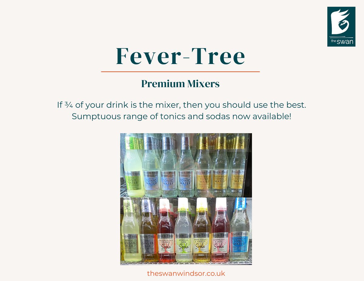 TheSwan_Clewer's tweet photo. FEVER-TREE

Due to popular demand, now available at The Swan. Watch out for our pairing guide and special menu coming soon! 

#TheSwan #Windsor #WindsorUK #PubsInWindsor #BerkshirePubs #FeverTree #FeverTreeMixers #MixWithTheBest #FeverTreeTonic #ItsFiveOClockSomewhere https://t.co/yKIzva2QlG