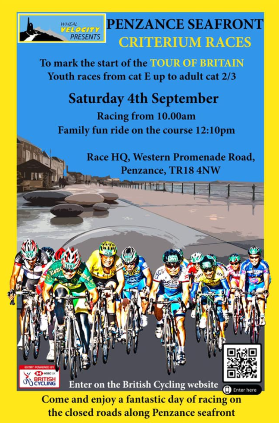 CornwallToB's tweet photo. Come and enjoy a fantastic day of racing around #Penzance town centre next Saturday. @BritishCycling & @whealvelocity are organising a series of criterium races to mark the start of the #TourofBritain. Find out more on how to register here: https://t.co/TjGnGqu9LS
#CornwallToB https://t.co/mCTkACsznR