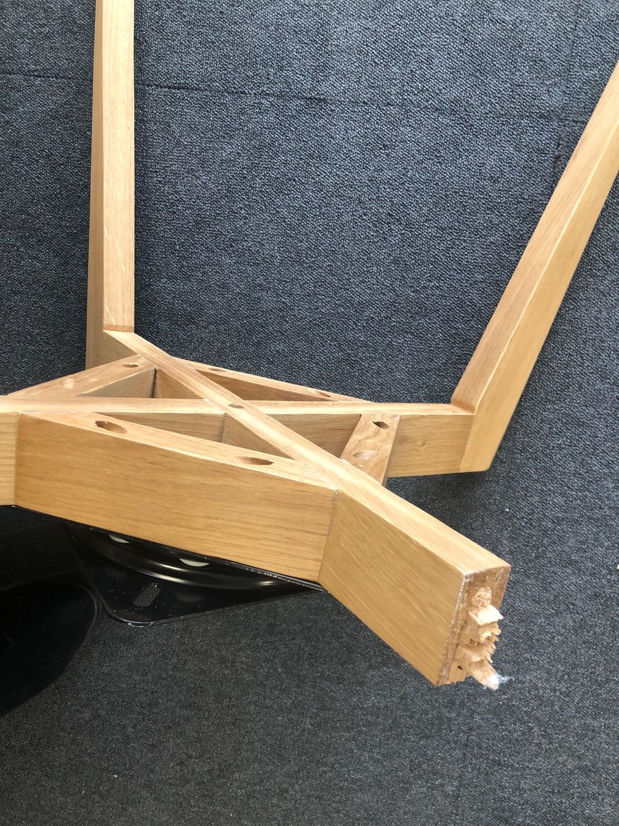 Mushbird25's tweet photo. @madedotcom So disappointed in such awful customer service.  Have received a broken chair and depsite them still selling the chairs, they refuse to send a replacement base as the top is currently not in stock (we have the top) Now have 9 chairs instead of 10! https://t.co/lhpUK44vSx