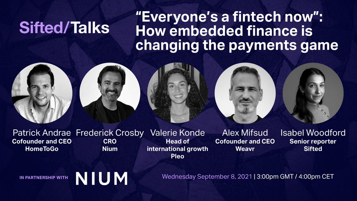 Siftedeu's tweet image. Embedded #finance has an estimated market value of $138bn+ in 2026. 📈

But is it just a financial fad, or is it the future? We’ll ask @alexmifsud, @fjcrosbysf, Patrick Andrae &amp;amp; Valerie Konde on Sept 8 at 3pm BST.

Don’t miss it ➡️everyonesafintechnow.splashthat.com/5

#Event with @NiumGlobal