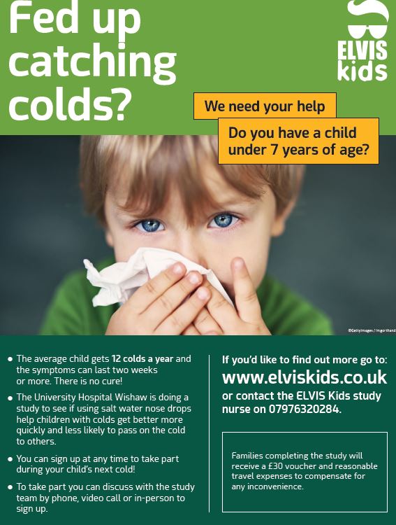 Parents in North Lanarkshire can now join the fight against the common cold in children. Your child does not need to have a #cold to take part. 
<a href="/ElvisKids/">ElvisKids</a> is studying if salt water can help #kids get better faster. Please pass the word. elviskids.co.uk