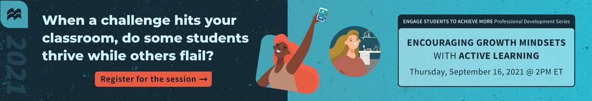 #Webinar alert!! "Encouraging Growth Mindsets with Active Learning," on 9/16 at 2PM ET. Join us to discuss ways that iClicker can facilitate active learning and growth mindsets as we #EngageToAchieve! Register for this event &amp; check out other events here: buff.ly/3rOcTQg