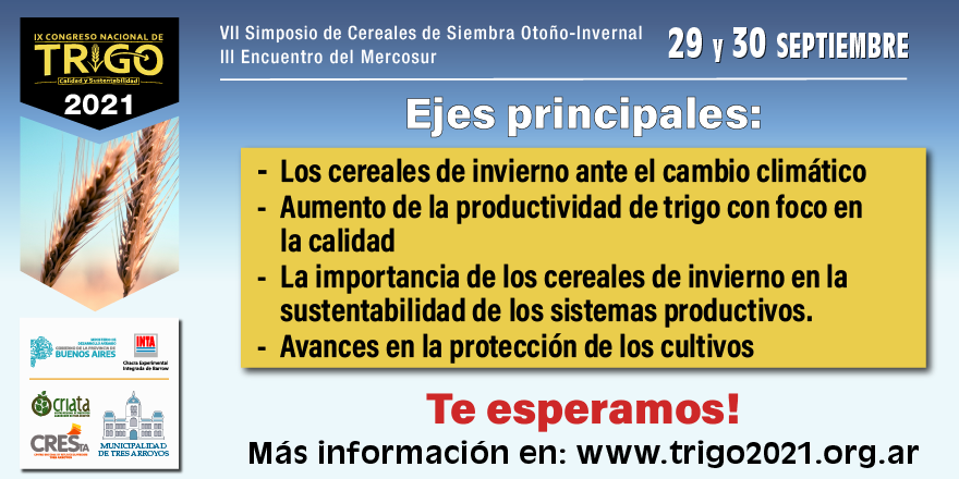 Congreso2021's tweet photo. La cuenta regresiva ya está en marcha... El IX Congreso Nacional de Trigo nos espera.

Vos también podes ser parte.

#Trigo
#CongresoNacionaldeTrigo2021 https://t.co/ADzTnxkFJA