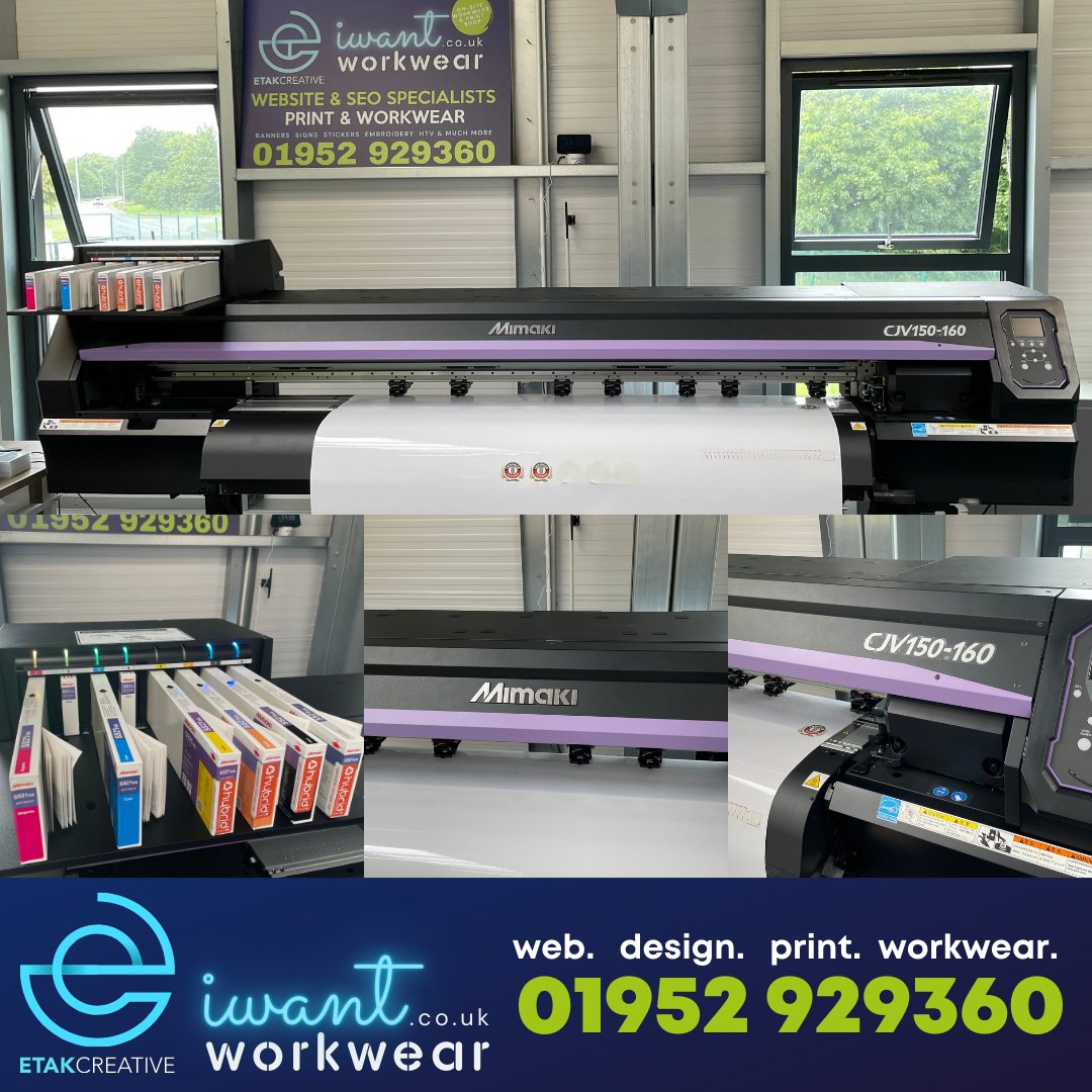 etak84's tweet photo. Say hello 👋 to our brand-new Mimaki CJV150-160 Vinyl Printer/Cutter from @MimakiEurope Here at ETAK Creative and our sister company IWantWorkwear we will be using this to print high quality decals, stickers &amp; signage for clients.

We can't wait to put this machine to work. 🛠️ https://t.co/giX4vkaM7M