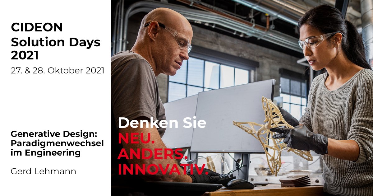 cideon's tweet photo. In welchen Bereichen wird Generative Design angewendet und wie können Sie daraus Vorteile gewinnen? Erfahren Sie während der Breakout-Session von Gerd Lehmann. https://t.co/oyUygMESP1
#GenerativeDesign #CideonSolutionDays https://t.co/vLDBzNmRmQ