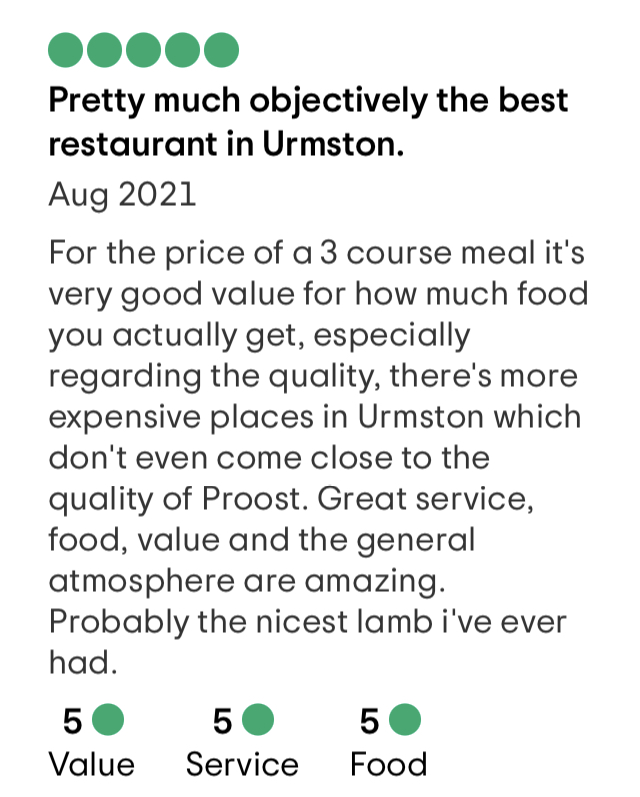 We had another fully booked service for Sunday lunch last week. 

Served from 12:30 until 7pm it’s £19 for two courses or £22 for three courses. 

We also include a couple of dishes from our regular menus for those who don’t fancy a roast. bit.ly/Proost_book