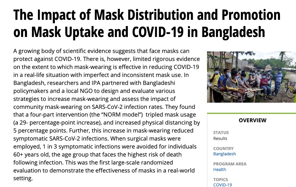 🚨 Important new study out today🚨
First of its kind large randomized trial in a real world setting demonstrating impact of masking on COVID
poverty-action.org/study/impact-m…