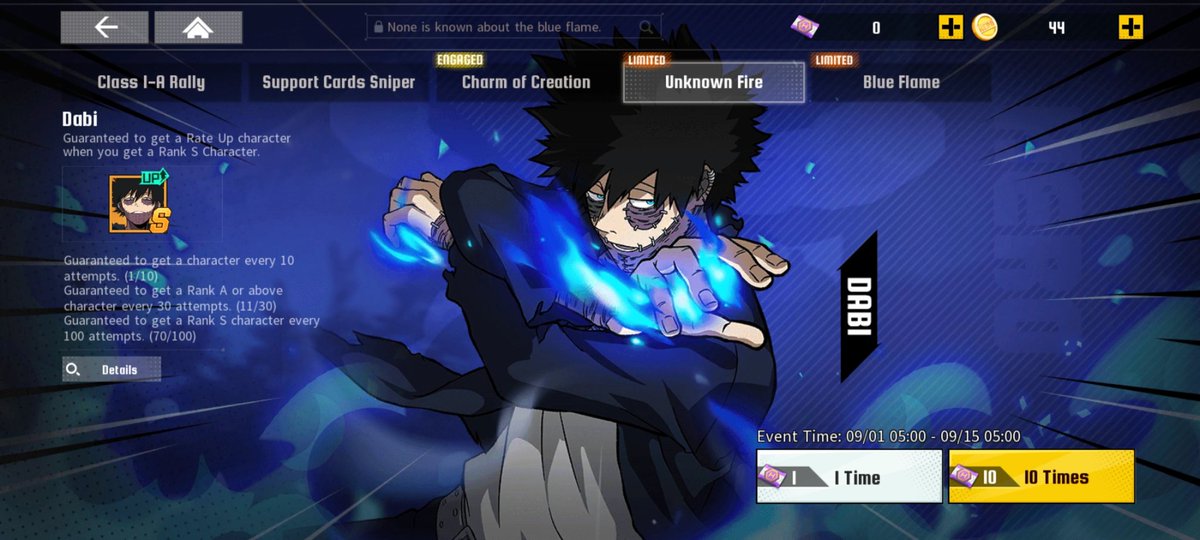 rebkid99's tweet photo. @MHA_TSHGame I just wanted Dabi but I can f*k off I guess😭 I will try hard until the 14th of september🥲 https://t.co/1IeNBx0ZJo