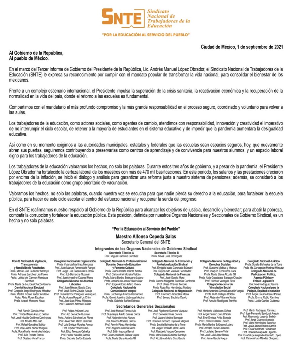 Sh1Dimas's tweet photo. #SNTEconMéxico 👩‍🏫👨‍🏫

🟠 Mtro. Alfonso Cepeda Salas #SNTE 🍎📚 
Ante complejo reto por #COVID19 🦠  @lopezobrador_ 🇲🇽 impulsa reactivar economía 💵 recuperar normalidad 👷 y regreso a escuelas es fundamental 👦🏫👧

#1DeSeptiembre 🗓️
#TercerInforme AMLO 📃 #HechosNoPalabras ✋ https://t.co/DBWzU5IxYz