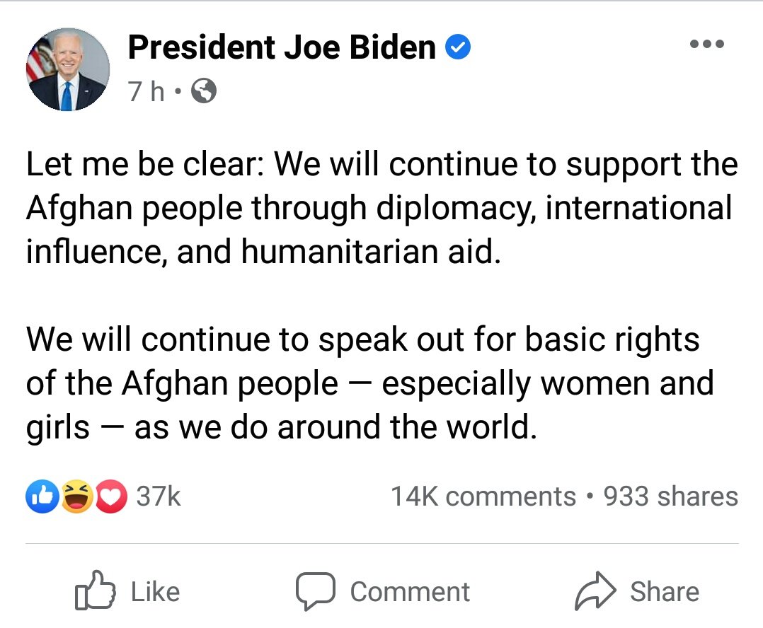 سب غور سے کان کھول کر سن لیں
طالبان اب "ہمارے اپنے" بچے ہیں
صدر بائیڈن