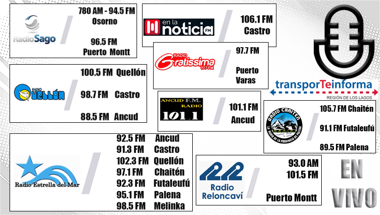 🔴📻 #ATENCIÓN: entre 08:40 y 09:30 hrs, infórmate de novedades del tránsito por nuestro reporte en 👇

<a href="/radioquellon/">Radio Quellón FM</a> / <a href="/RadioSago/">Radio Sago</a> / <a href="/enlanoticiafm/">ELN Radio</a> / <a href="/Gratissima2017/">Radio Gratissima 🇨🇱</a> / #RadioChaitén / <a href="/fundacionREM/">Radio Estrella del Mar</a> / #AncudRadio y <a href="/TuReloncavi/">Radio Reloncaví Puerto Montt</a>.

#Osorno #PuertoVaras #PuertoMontt #Chiloé #Palena