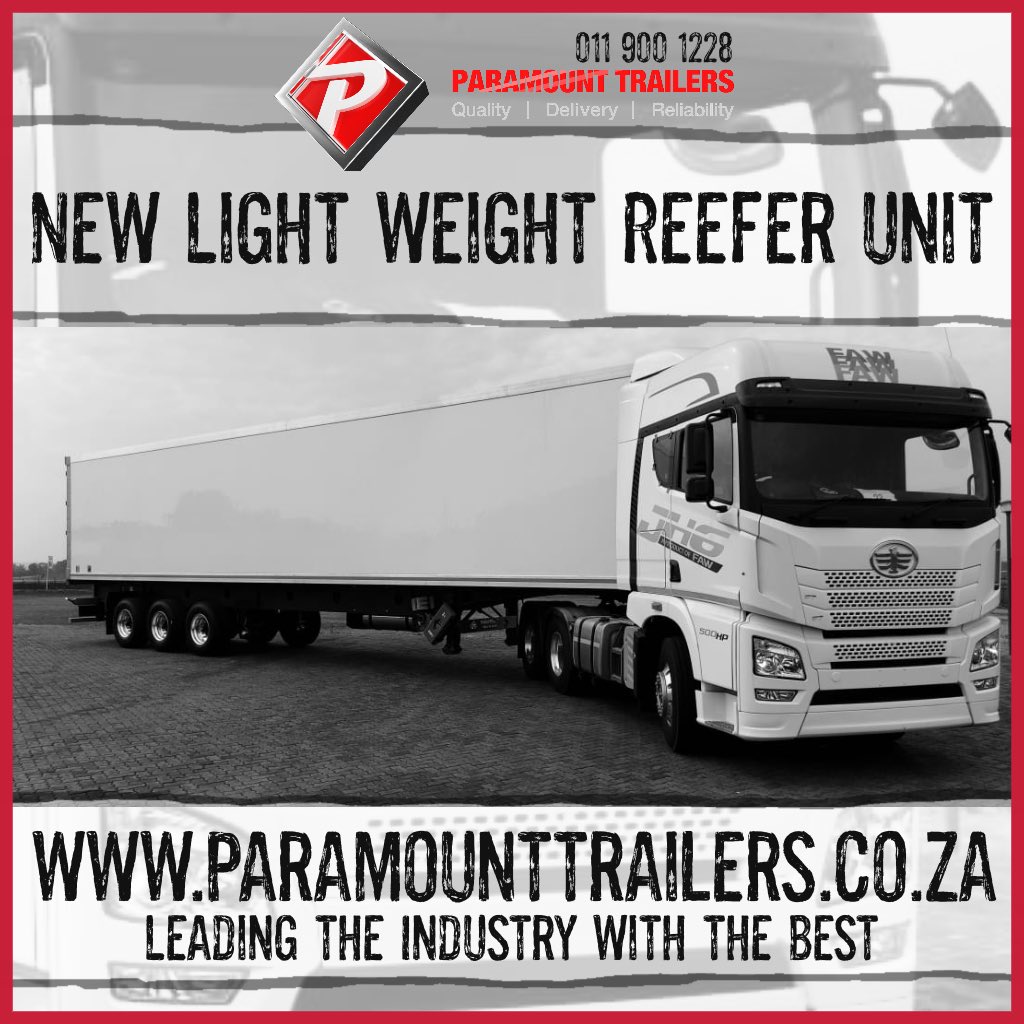 Paramounttrail1's tweet photo. NEW LIGHT WEIGHT REEFER UNIT
Website: https://t.co/WvsfHfor1q
ℹ️Call us 011 900 1228
ℹ️Email us sales@paramounttrailers.co.za
#leadingmanufacturers #paramounttrailers #custombuilt https://t.co/wVHP0AJbYV