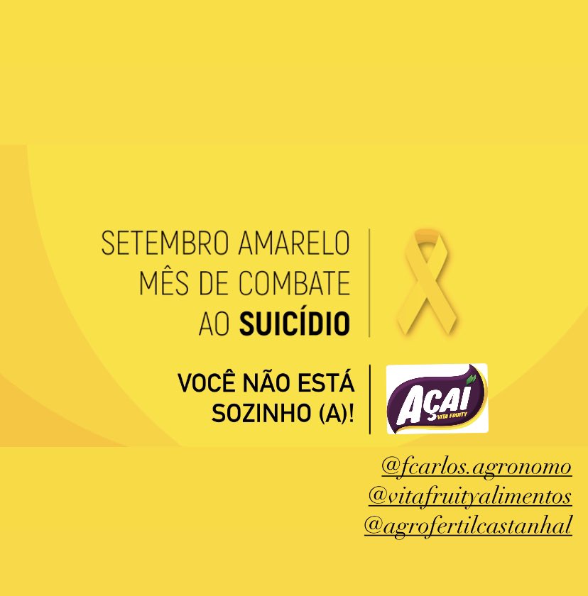 F_Carlos23's tweet photo. Setembro Amarelo é dedicado à prevenção e conscientização contra o suicídio. Cerca de 12 mil suicídios são registrados todos os anos no Brasil e mais de 1 milhão no mundo.
Se precisar, peça ajuda!!!
.
#cidademodelo #cidadaniaviva #políticadobem #castanhaltemjeito #transparencia https://t.co/dpOZceUpHi