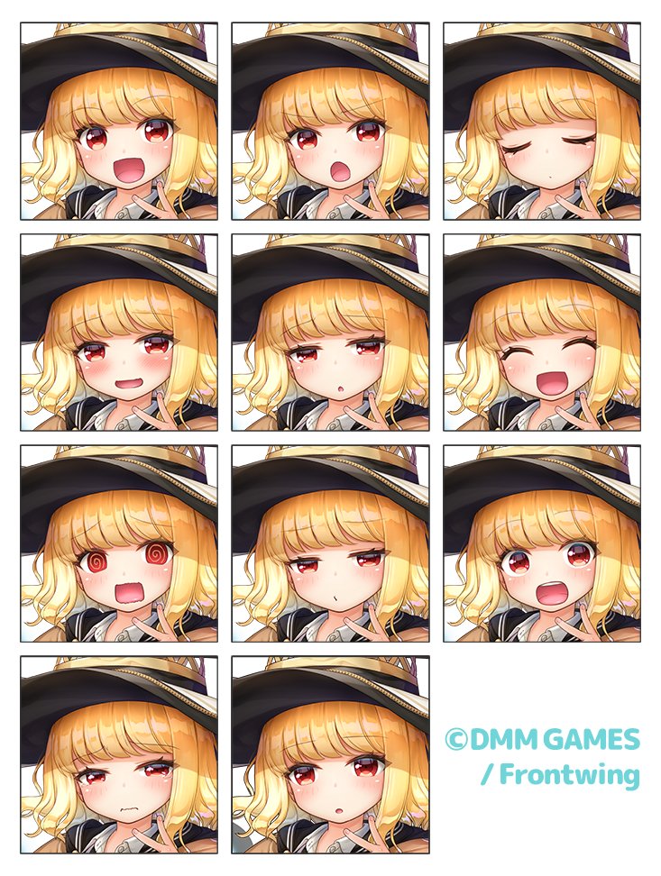 1girl blonde hair expressions red eyes hat open mouth blush  illustration images