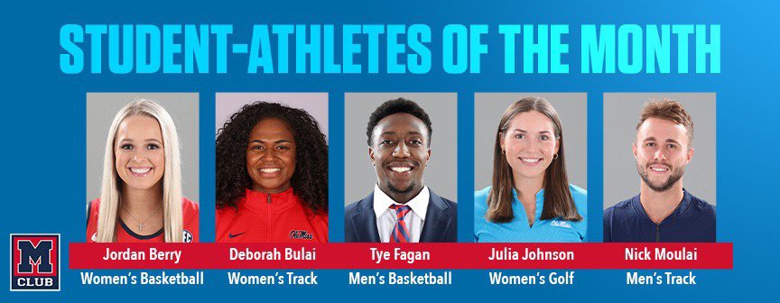 RebelsAcademics's tweet image. Congratulations to our September @OleMissMClub Student-Athletes of the Month!

@jordannberry - @OleMissWBB 
@Mixed_Fijian - @OleMissTrack 
@Tyefagan - @OleMissMBB 
@juliaclaireee - @OleMissWGolf 
Nick Moulai - @OleMissTrack