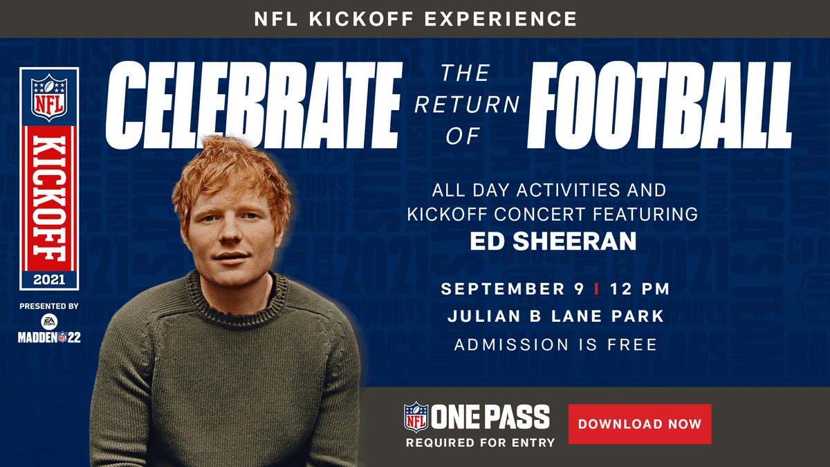 Did someone say NFL Kickoff?! And Ed Sheeran? It’s the combo we didn’t know we needed! 😍 Come out on Sept 9th at Julian B Lane for a day of <a href="/NFL/">NFL</a> celebrations and a free concert! Join us as we root on our <a href="/Buccaneers/">Tampa Bay Buccaneers</a> team taking on the Cowboys! 🏈

Info: nfl.com/kickoff/2021/