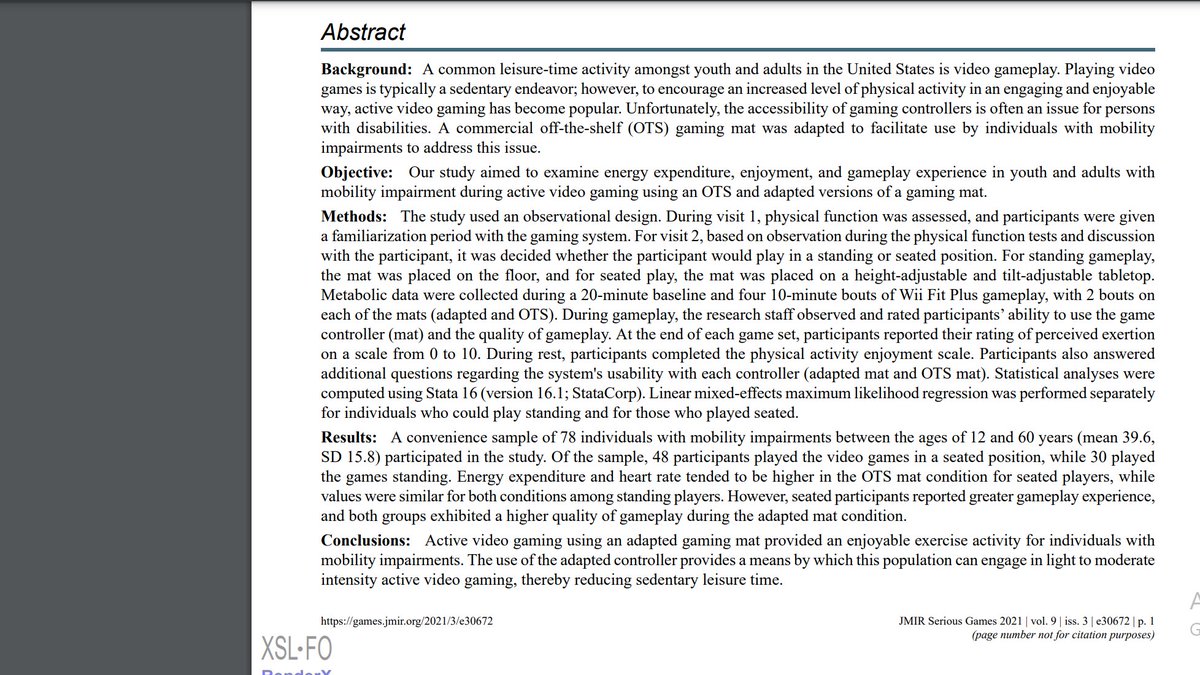 Tech4HPECoach's tweet photo. NEW STUDY:
Active Video Gaming Using an Adapted Gaming Mat in Youth and Adults With Physical Disabilities: Observational Study
#APE #AdaptedPE #AdaptedPA #PhysicalActivity #Exergaming #SlowChatPE #MBVG #PhysEd
https://t.co/qpna8dYlmN #ScholarAlerts https://t.co/6Gn0XfeFKt