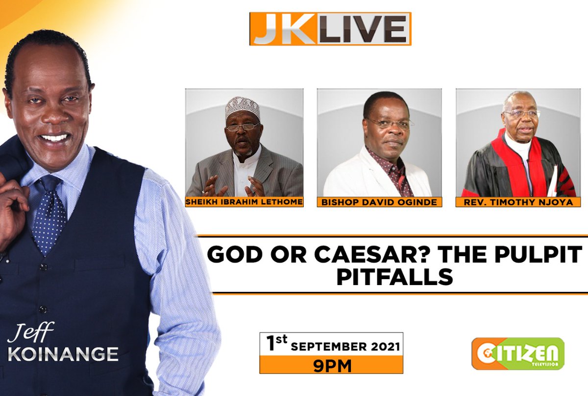 GOD OR CAESAR? The difficult choices in churches as politicians seize control of the pulpit in their 2022 campaign onslaught. Are religious leaders defeated or are they accomplices? Rev. Timothy Njoya, Bishop Oginde, Sheikh Lethome on the bench on #JKLive w/ <a href="/KoinangeJeff/">Jeff Koinange, MBS</a>