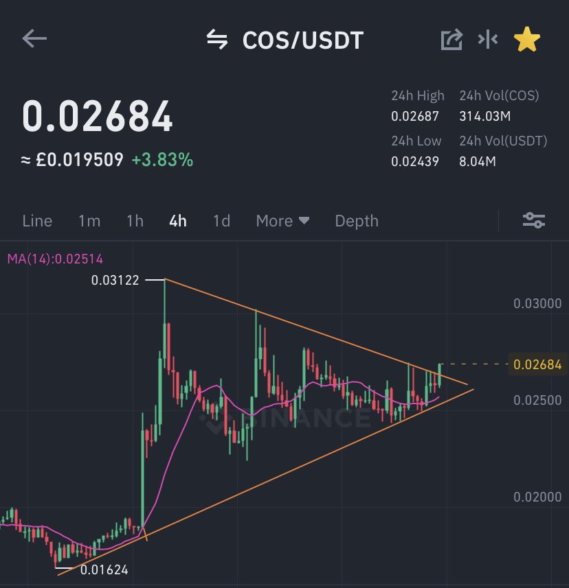 emraisel's tweet image. $cos #cos just broke the triangle.. It will shoot to 0.03 soon.. At least 30% gain in 1-2 weeks..